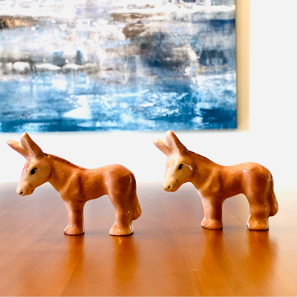 Vintage Brown and Pink Mules Ceramic salt and pepper shakers hand painted